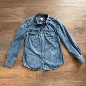 J.Crew Women's Blue Denim Western Pearl Snap Button Down Shirt Size S
